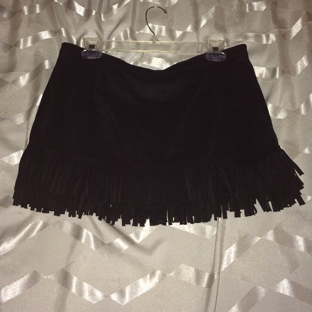 A black Microsuede skirt.
